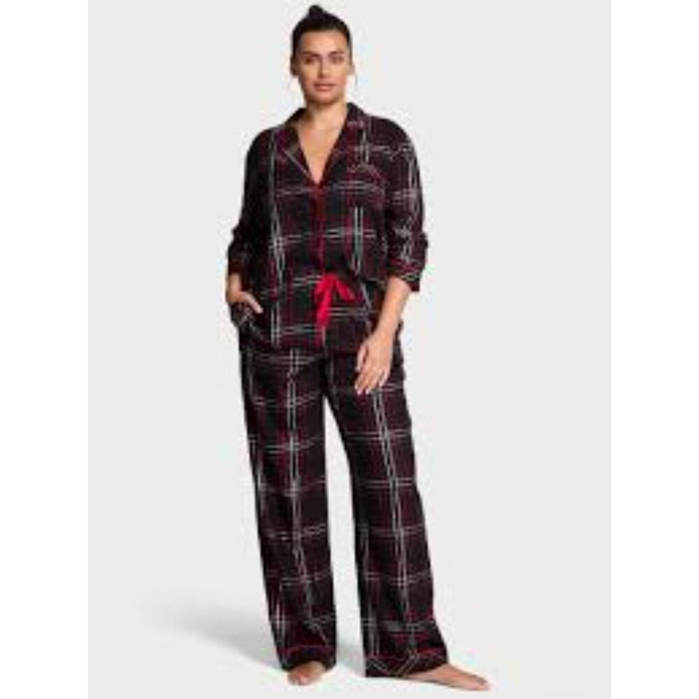Victoria’s Secret VS Flannel Long PJ Pajama Set Women's Size XL Red Black Plaid